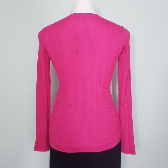 *Last Chance* NWT St. John Super Fine Wool & Silk Ribbed Cardigan Flamingo - Picture 4 of 10